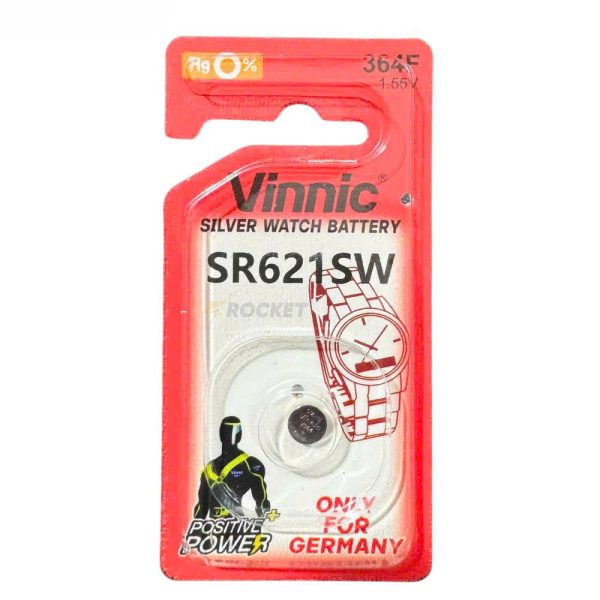 Vỉ 1 Viên Pin SR621SW Vinnic 364F Silver Oxide 1.55V