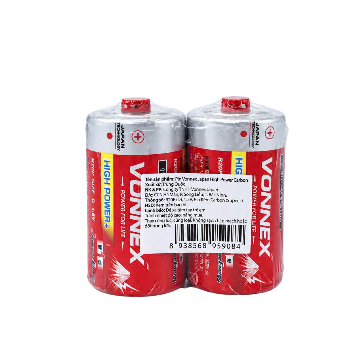 Hộp 24 Viên Pin Đại Vonnex High Power+ R20 1.5V Hộp 24 Viên Pin Đại Vonnex High Power+ R20 1.5V